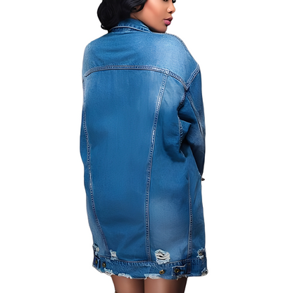 Yasmin - Casual long women's denim jacket