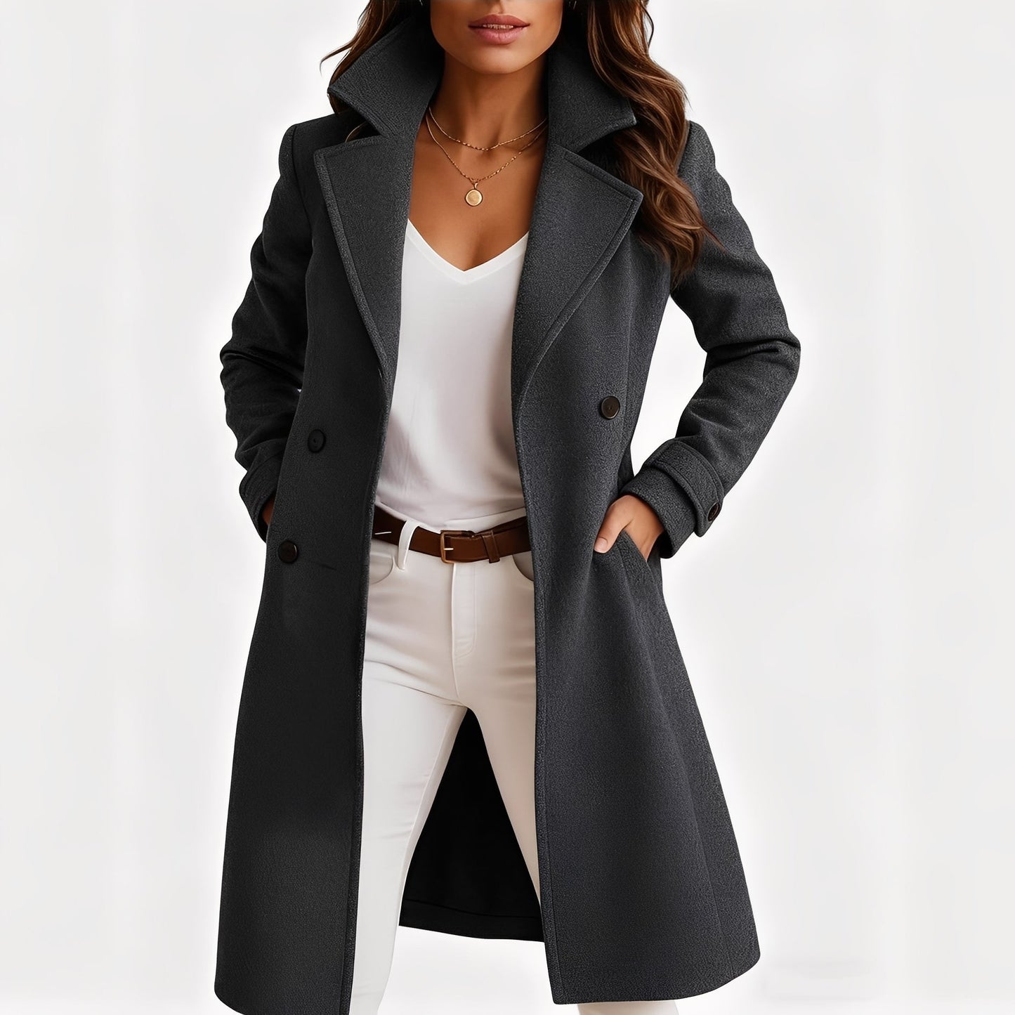 Camille - Elegant coat with single-breasted design and pockets for women