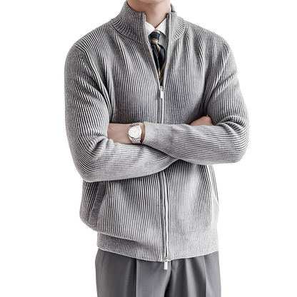 Mark - Klassische, warme Herrenstrickjacke mit Rippmuster