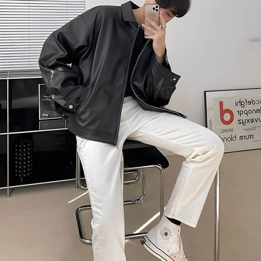 Russell - Trendy Oversized Leather Bomber Jacket for Men