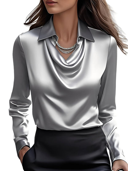 Dionne - Elegant Satin Blouse for Women with Long Sleeves