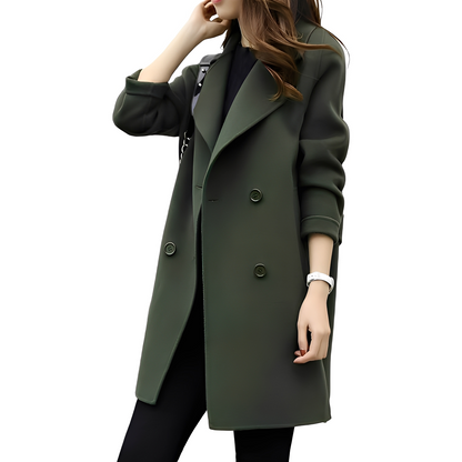 Kristina - Elegant women's long coat with double row of buttons