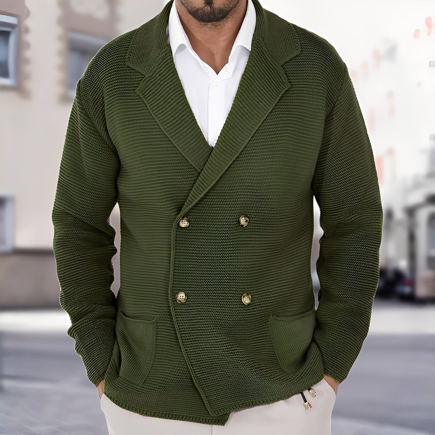 Alfred - Bequeme Herren-Doppelreiher-Strickjacke