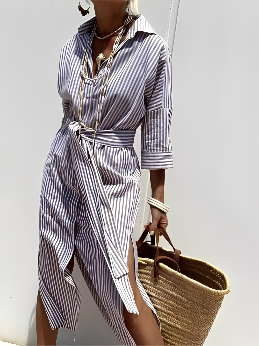 Flora - Classic striped women's shirt dress