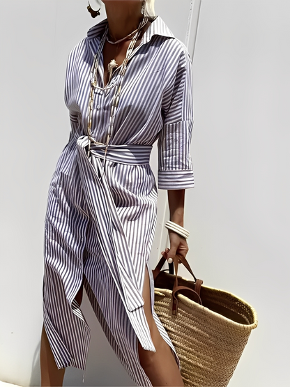Flora - Classic striped women's shirt dress