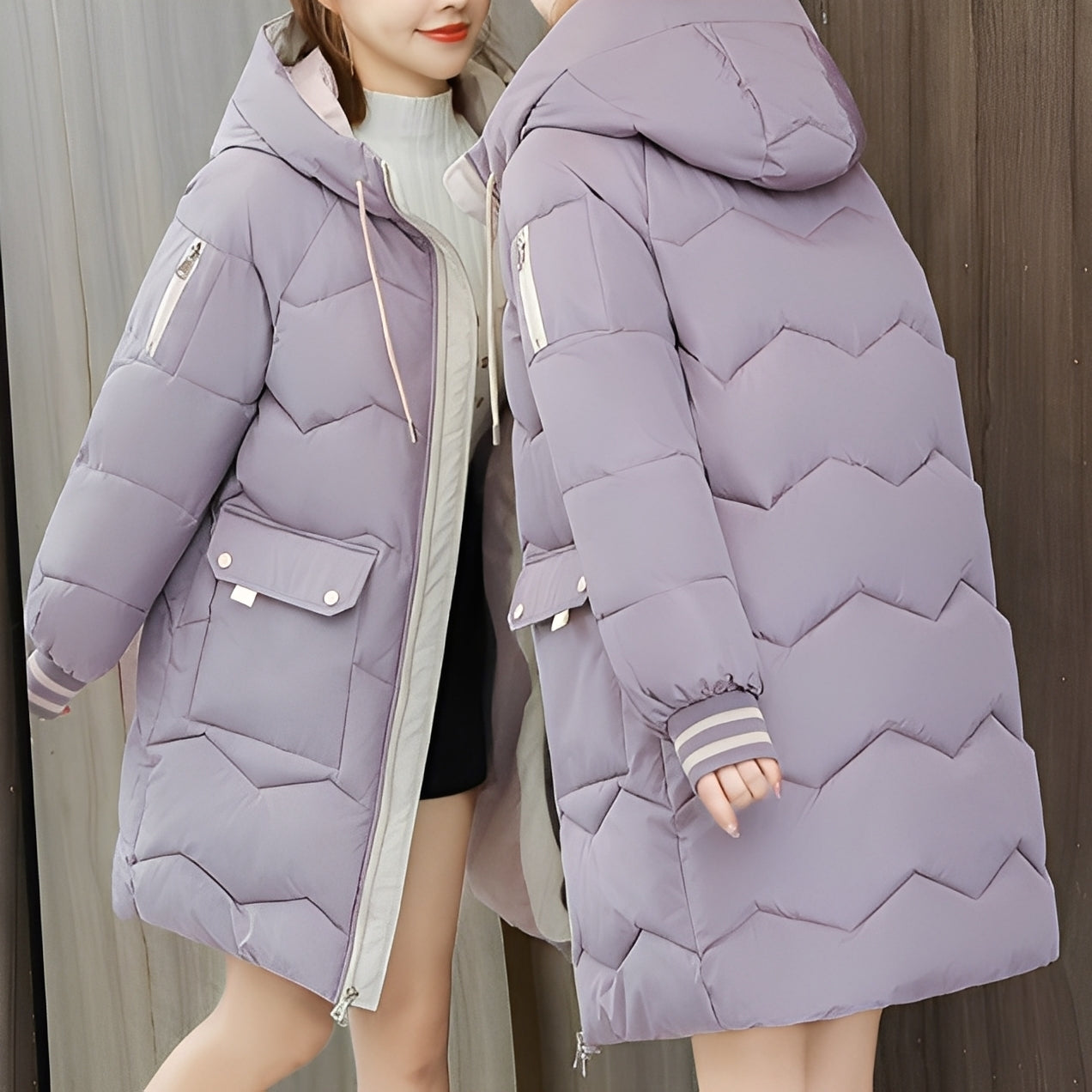 Catherine - Modern long down jacket with hood for women