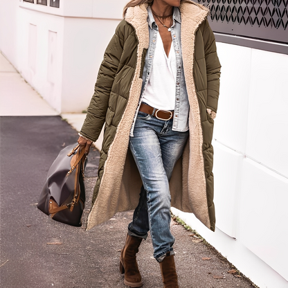 Nadège - Women's Long Quilted Winter Coat with Hood