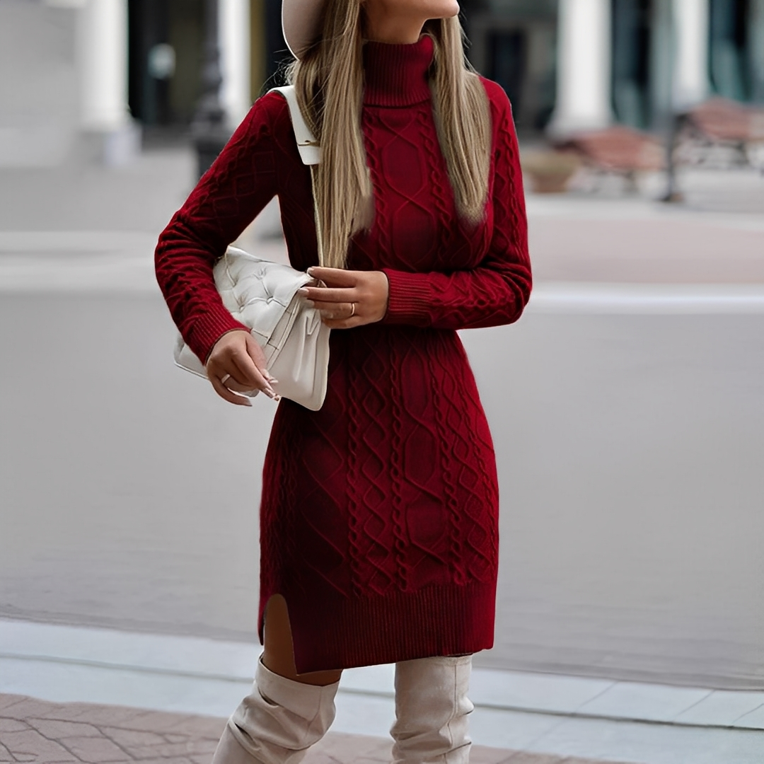 Myriam - Winter dress with long sleeves and turtleneck for women