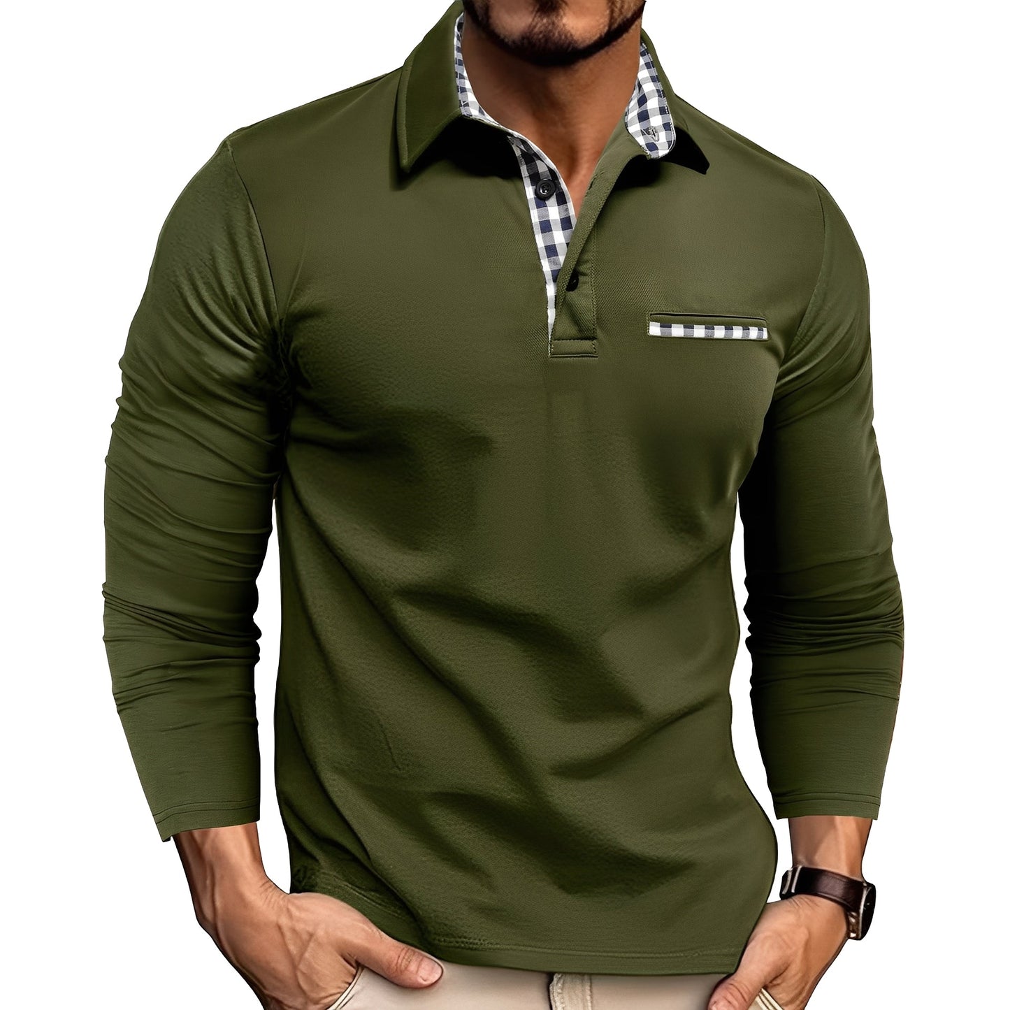 Maxence - Men's Long Sleeve Polo Shirt in Simple Design