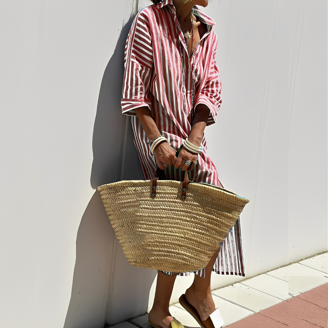 Paulette - Classic Striped Women's Shirt Dress