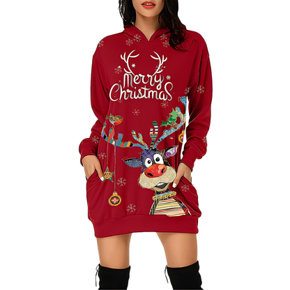Georgia - Stylish Christmas Dress with Hood for Women with Print