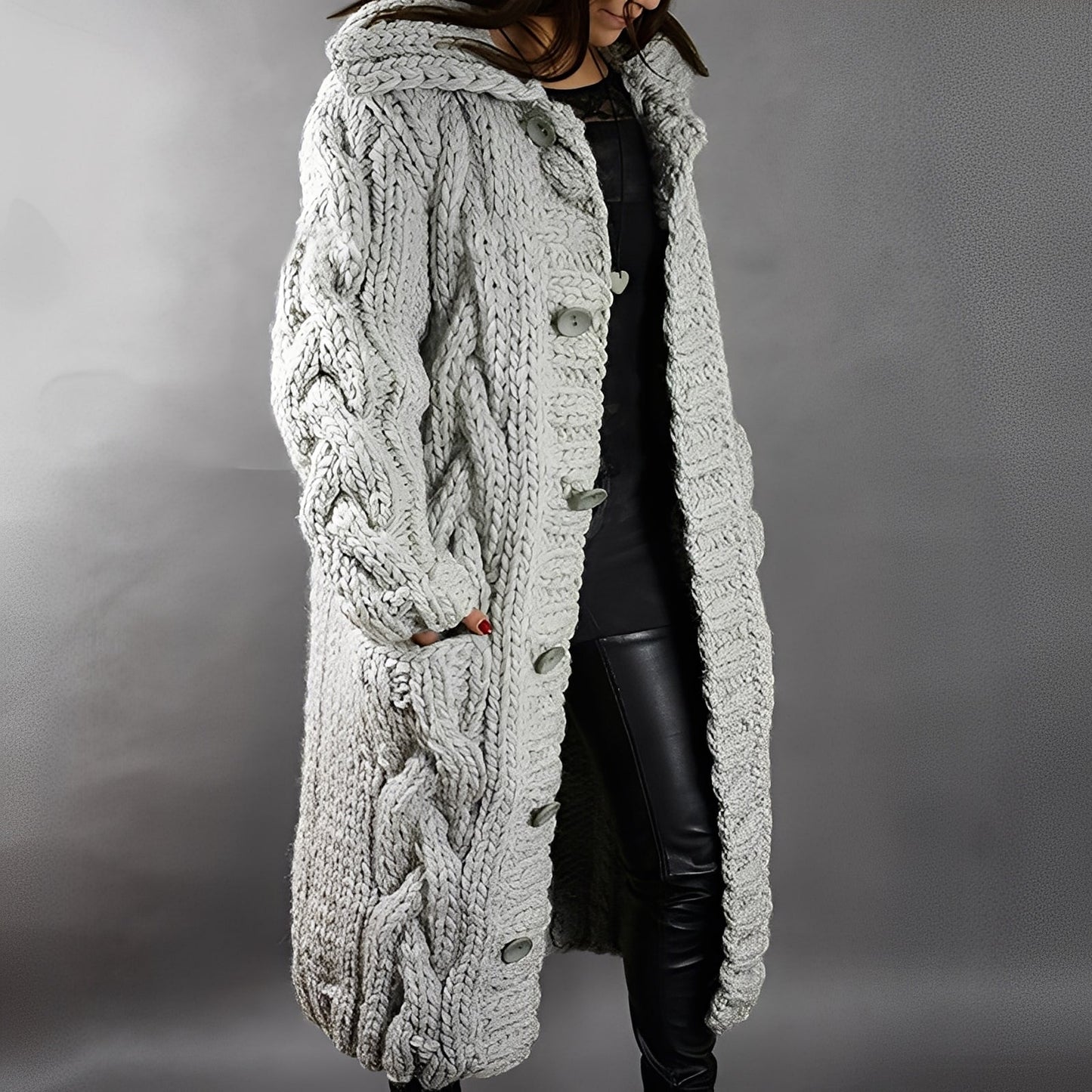 Arielle - Stylish and casually cut long wool cardigan for women