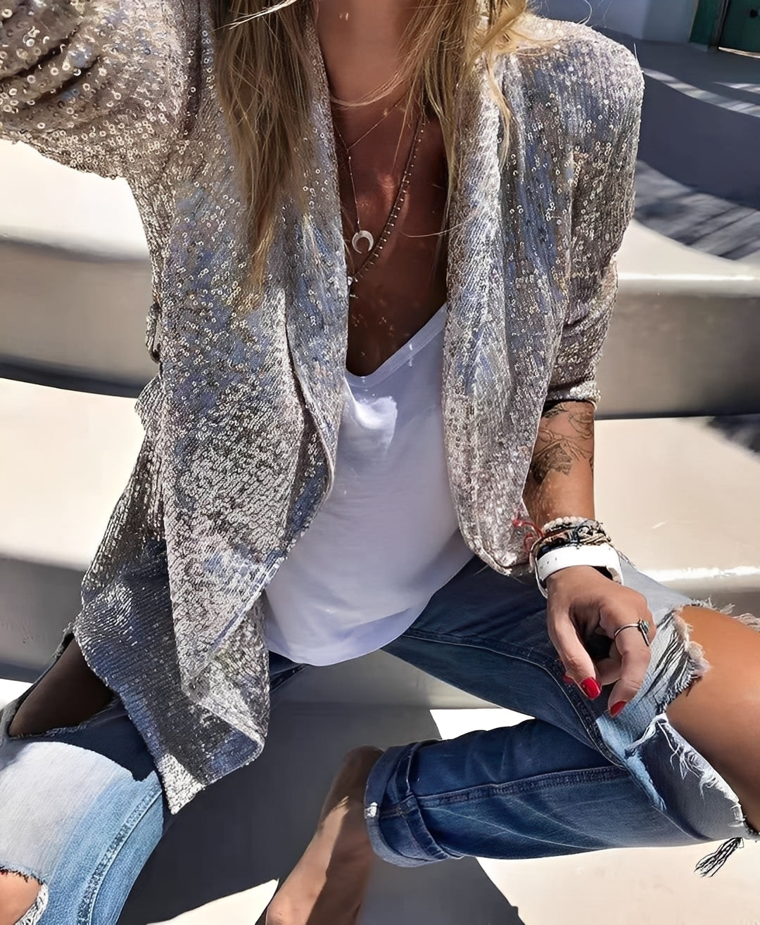 Abigaëlle - women's blazer with lapel and glitter