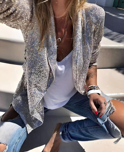 Abigaëlle - women's blazer with lapel and glitter
