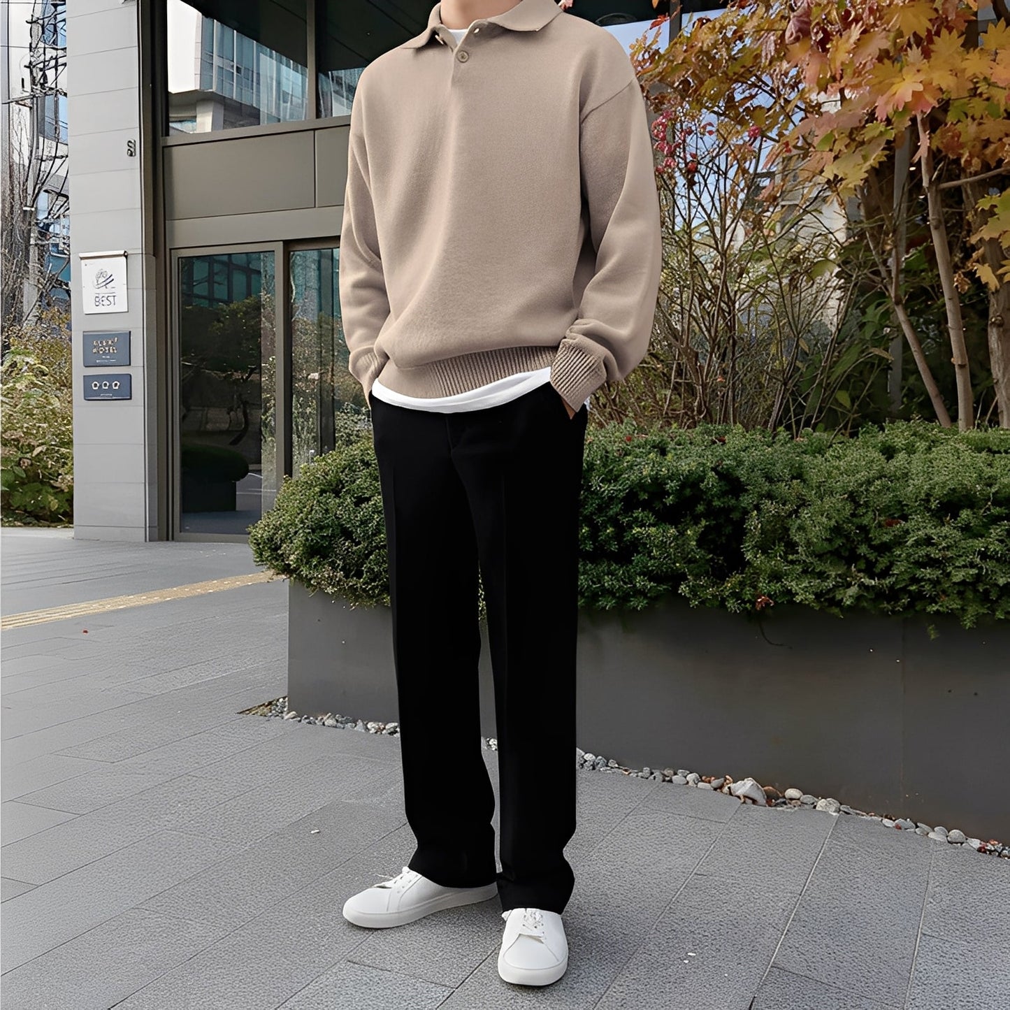 Bernard - Men's long-sleeve knit polo shirt