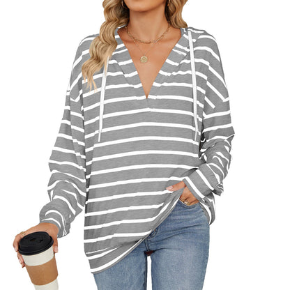 Wenda - Casual women's hoodie shirt with stripes