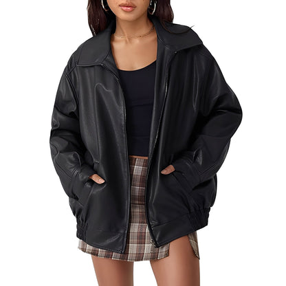 Kassidy - Trendy women's leather jacket in oversized style