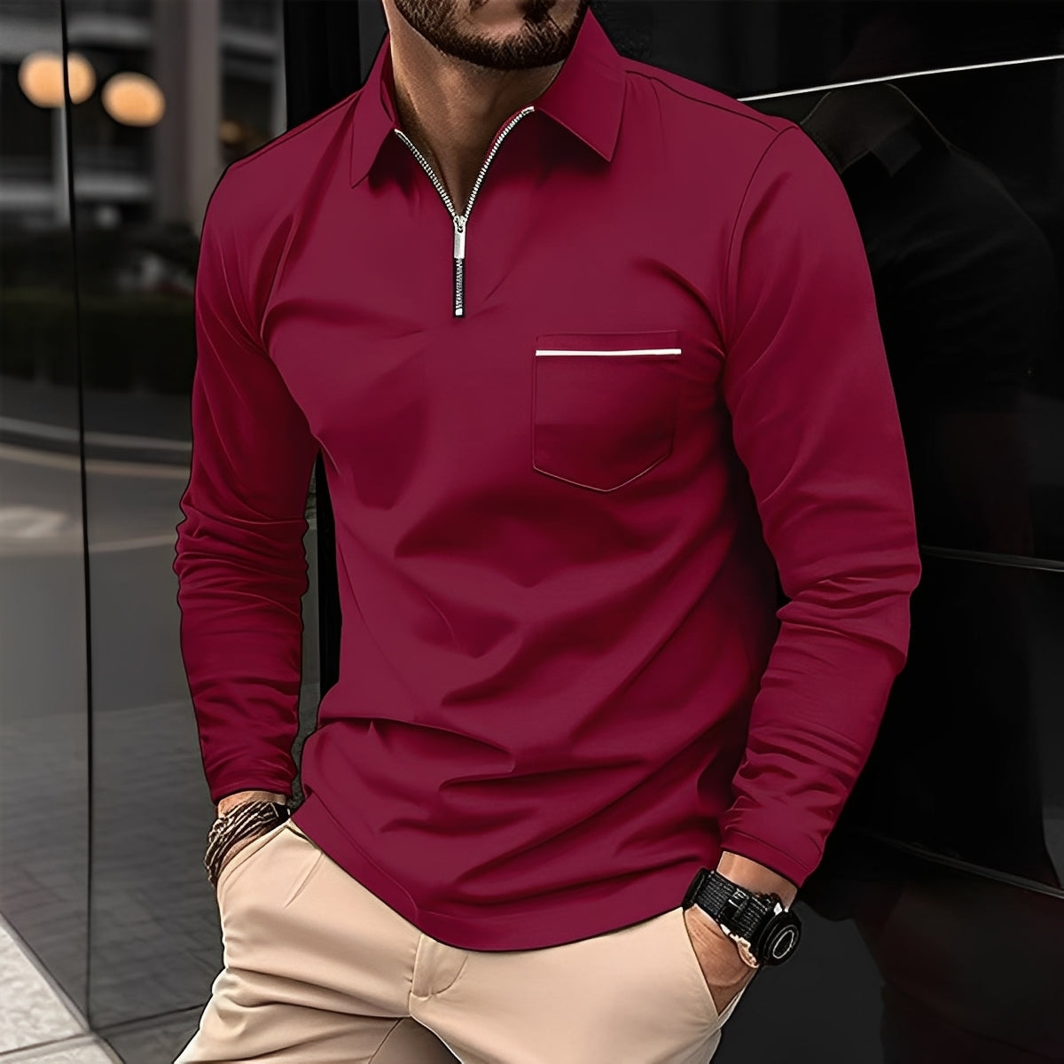 Florent - long-sleeve polo for men with zipper