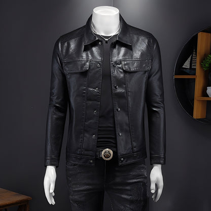 Déodat - Men's leather jacket with long sleeves