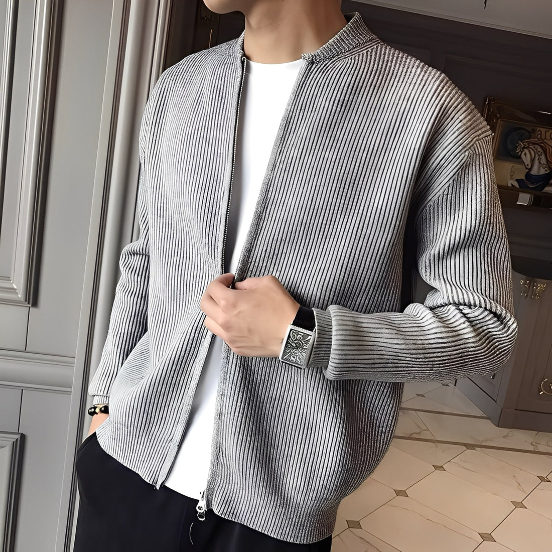 Damon – Herren Retro-Pullover mit Reißverschluss
