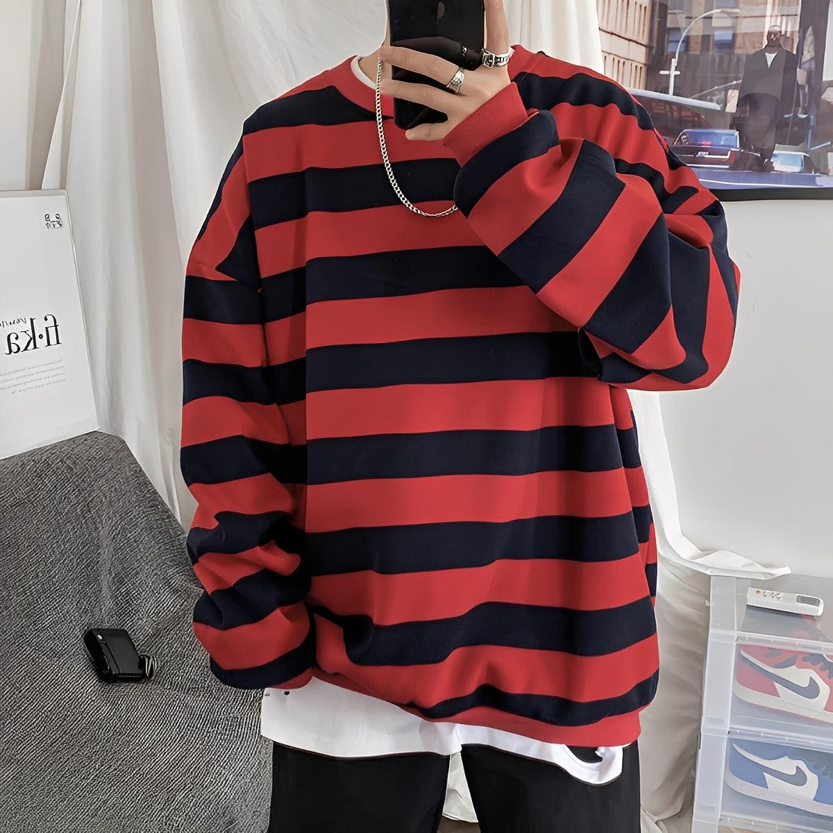Christian - men's oversized sweater with stripes