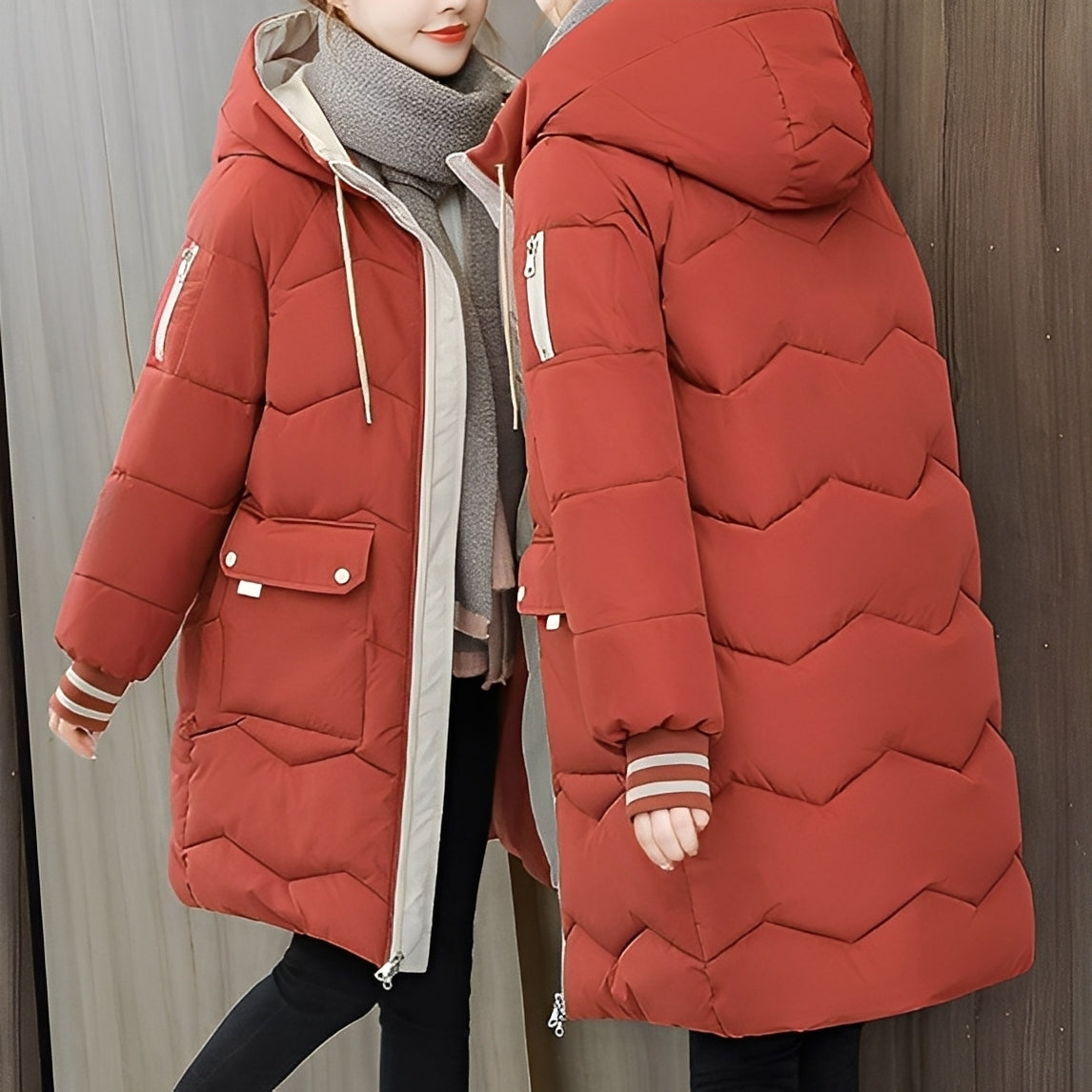 Catherine - Modern long down jacket with hood for women