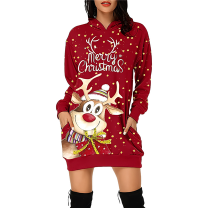 Georgia - Stylish Christmas Dress with Hood for Women with Print