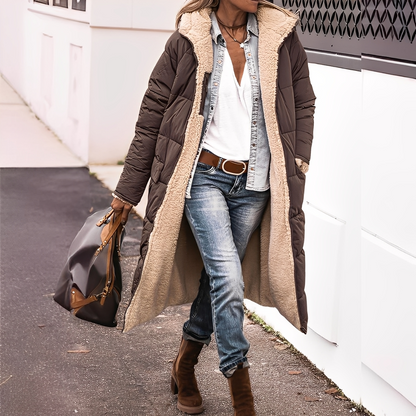 Nadège - Women's Long Quilted Winter Coat with Hood