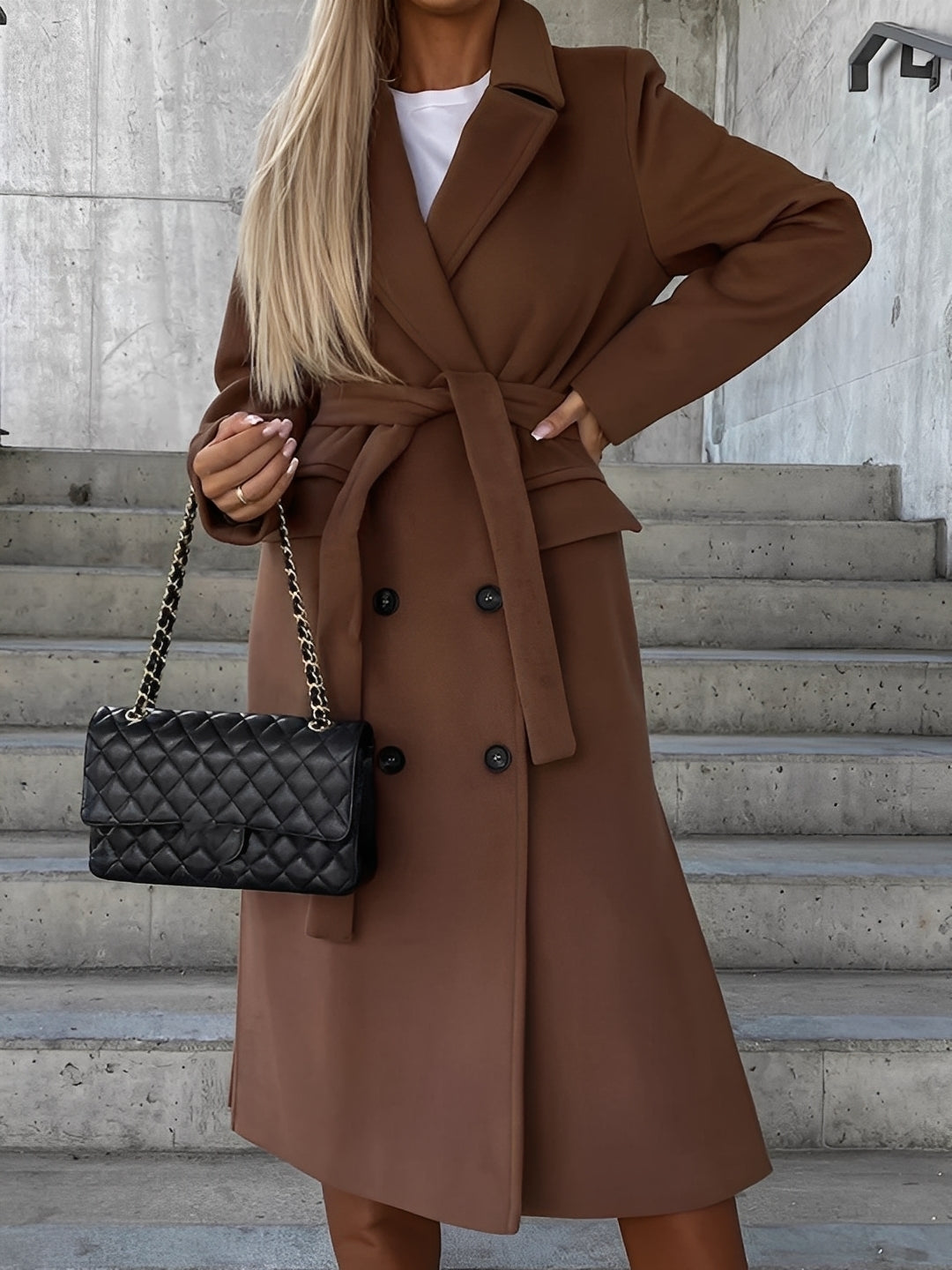 Evelyn - Elegant women's double-breasted coat with long lapel