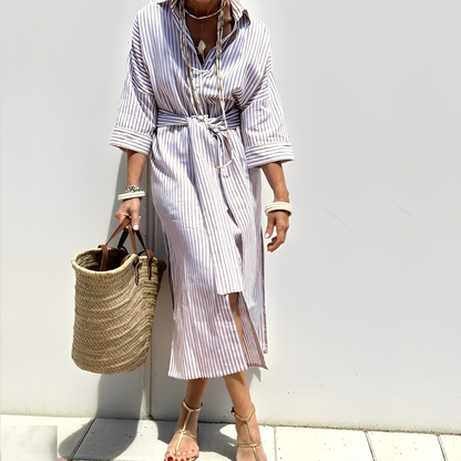 Paulette - Classic Striped Women's Shirt Dress
