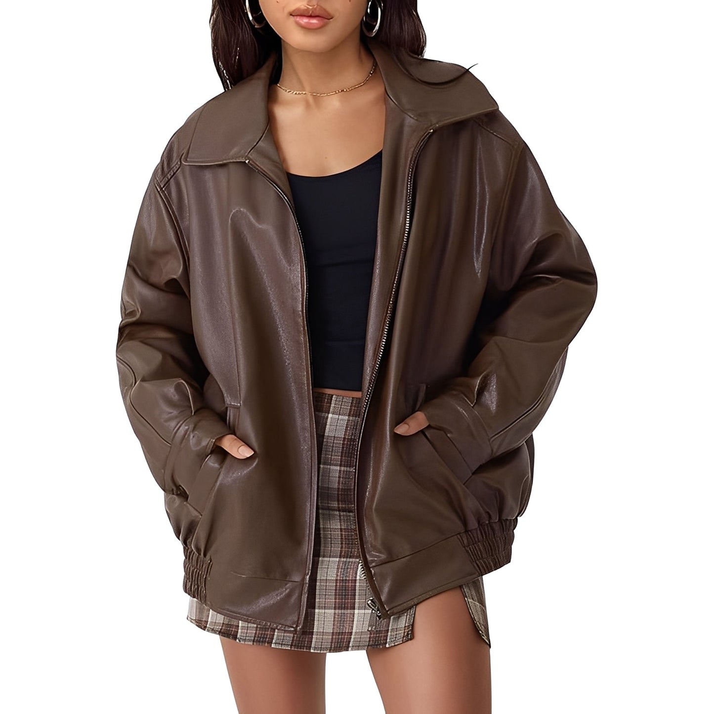 Kassidy - Trendy women's leather jacket in oversized style