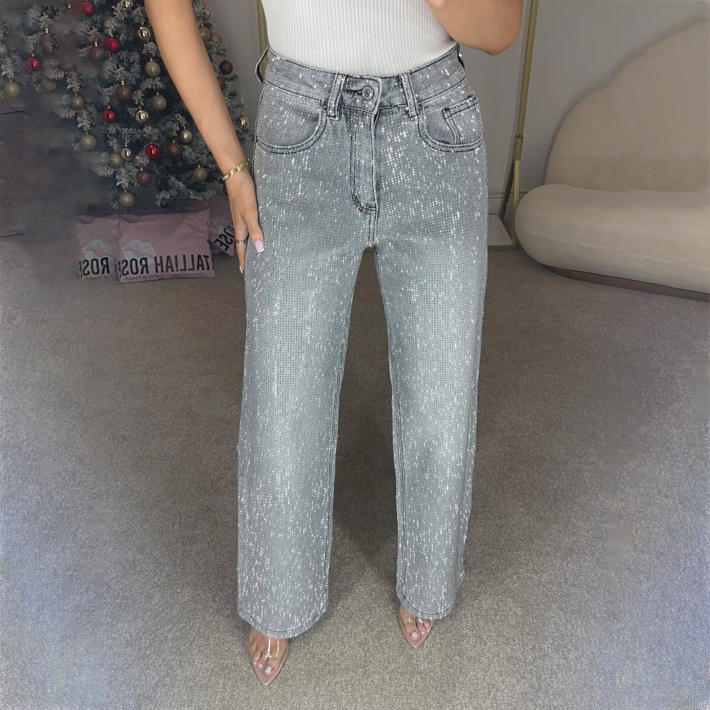 Hanna - Stylish, sparkling jeans with straight cut for women