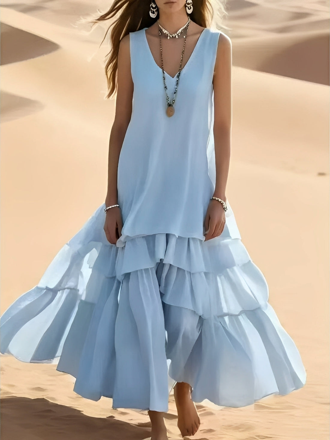Mollie - Weites Damen-Maxikleid mit lockerem Saum