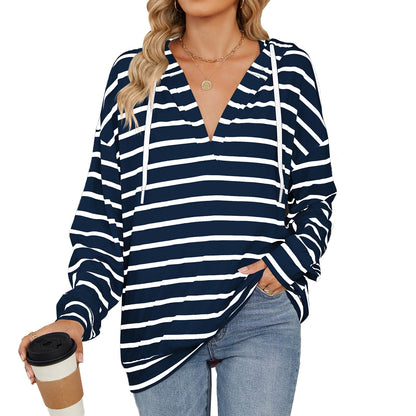 Wenda - Casual women's hoodie shirt with stripes