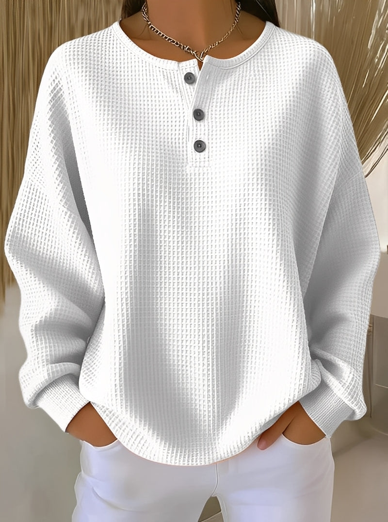 Anabella - Comfortable waffle sweater with button placket for women