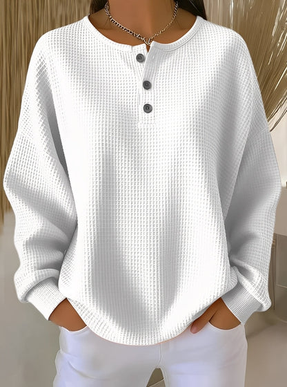 Anabella - Comfortable waffle sweater with button placket for women