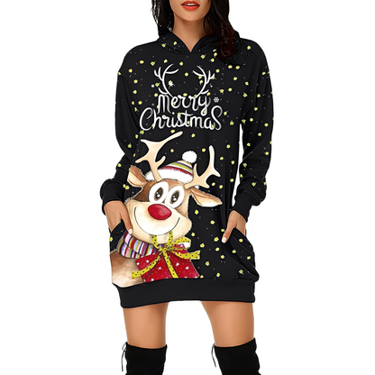 Georgia - Stylish Christmas Dress with Hood for Women with Print