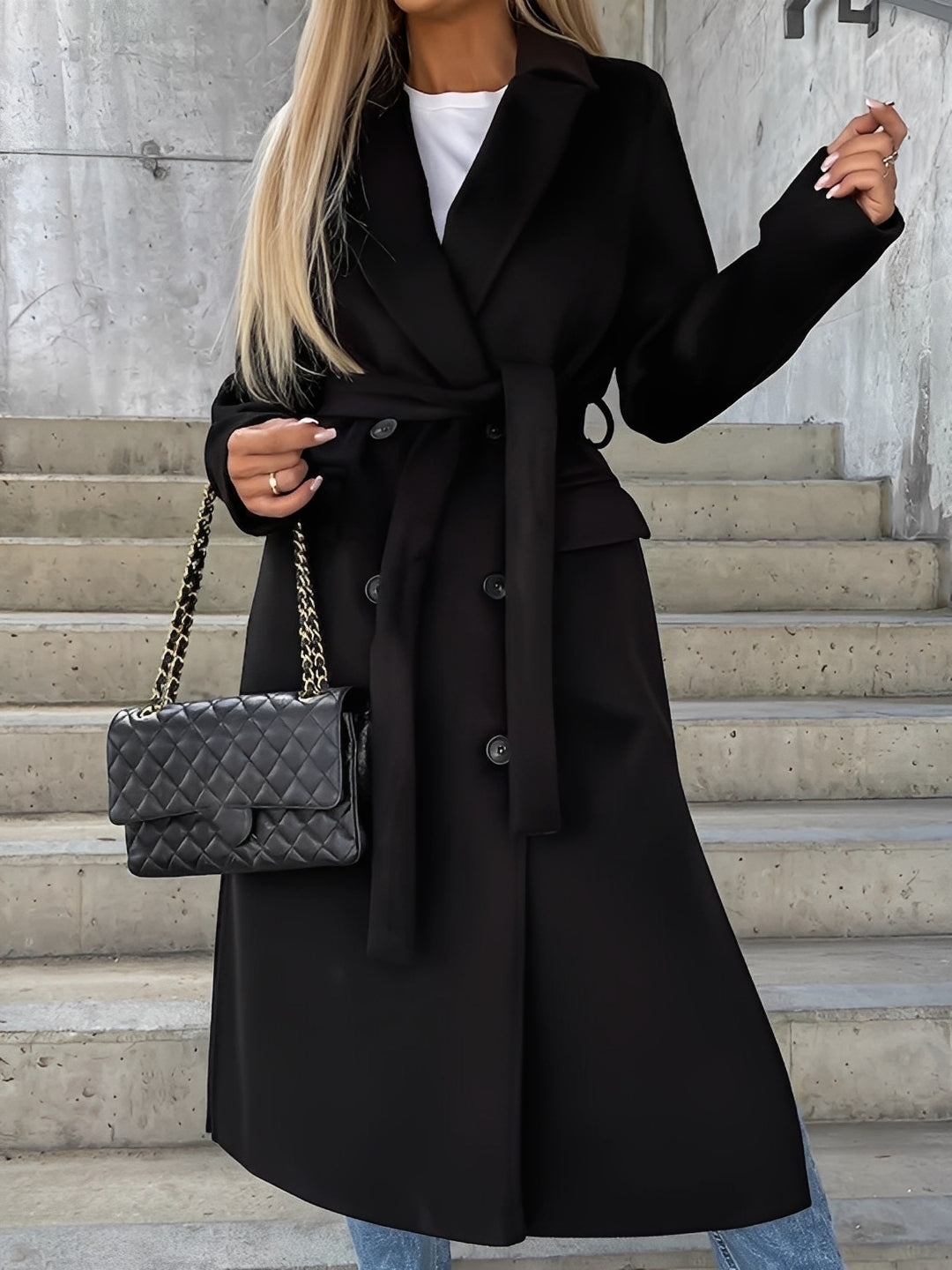 Evelyn - Elegant women's double-breasted coat with long lapel