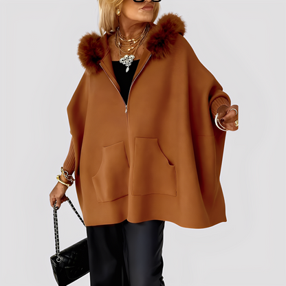 Elvena - Stylish women's faux fur coat with hood