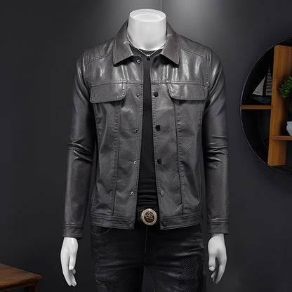 Déodat - Men's leather jacket with long sleeves
