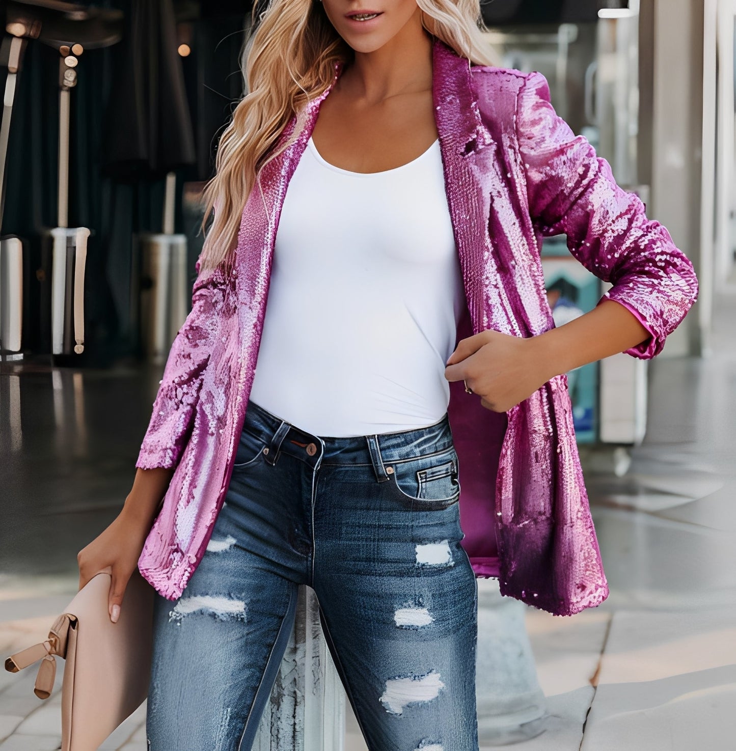 Abigaëlle - women's blazer with lapel and glitter