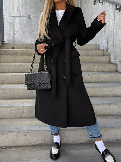 Suzanne - Classic women's coat with double button placket and belt