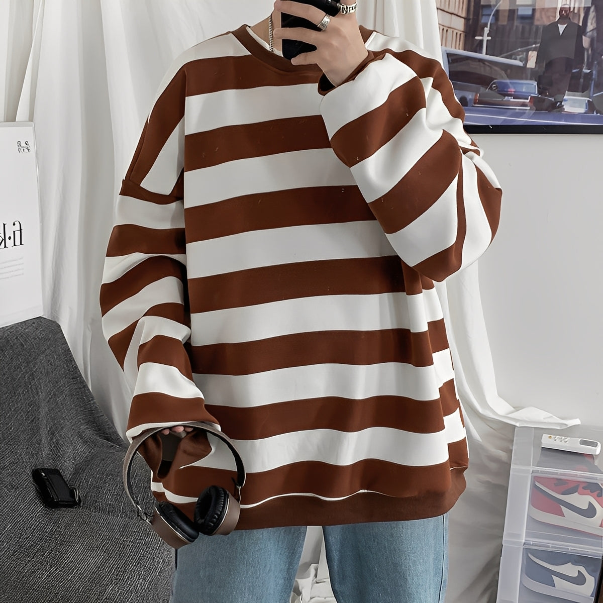 Christian - men's oversized sweater with stripes