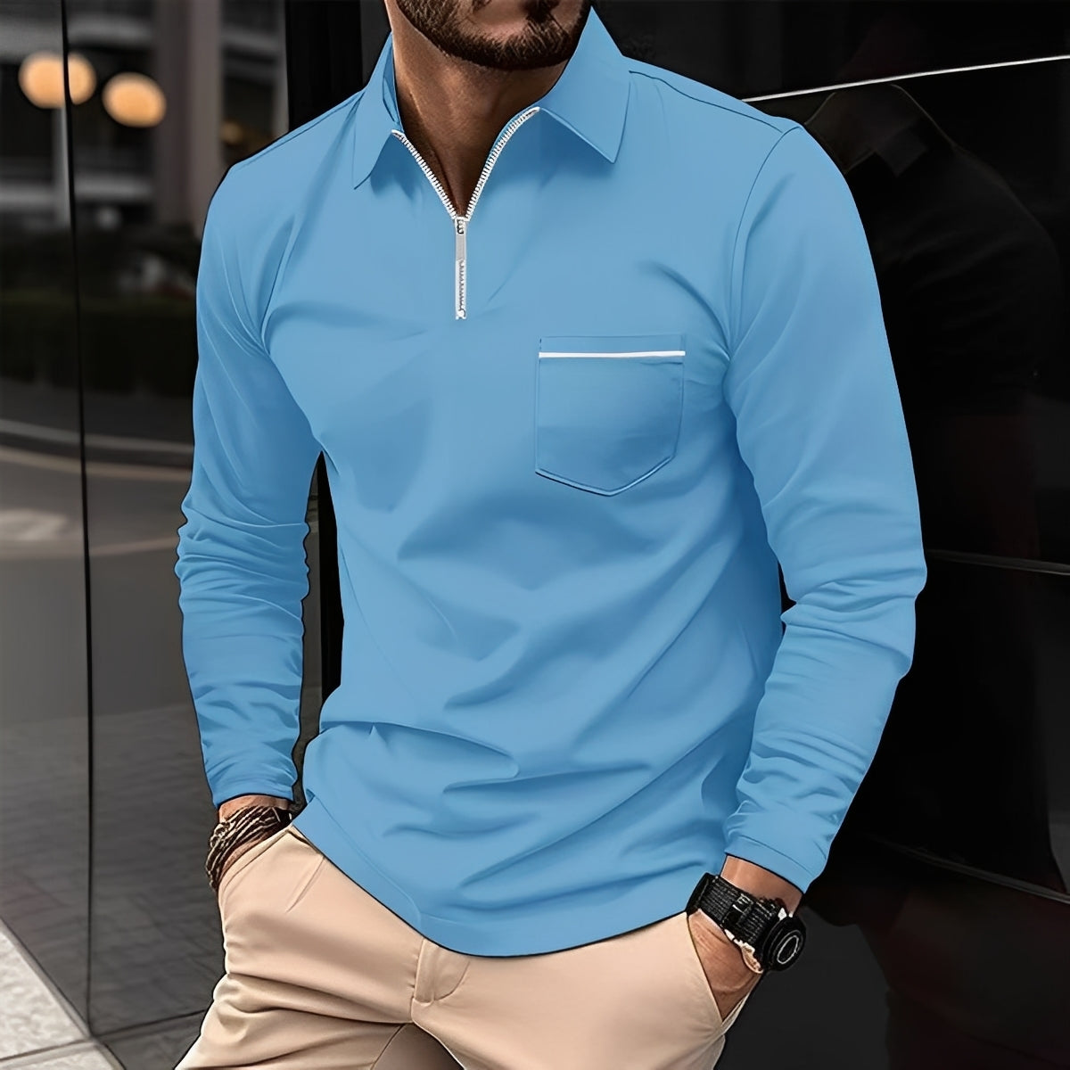 Florent - long-sleeve polo for men with zipper