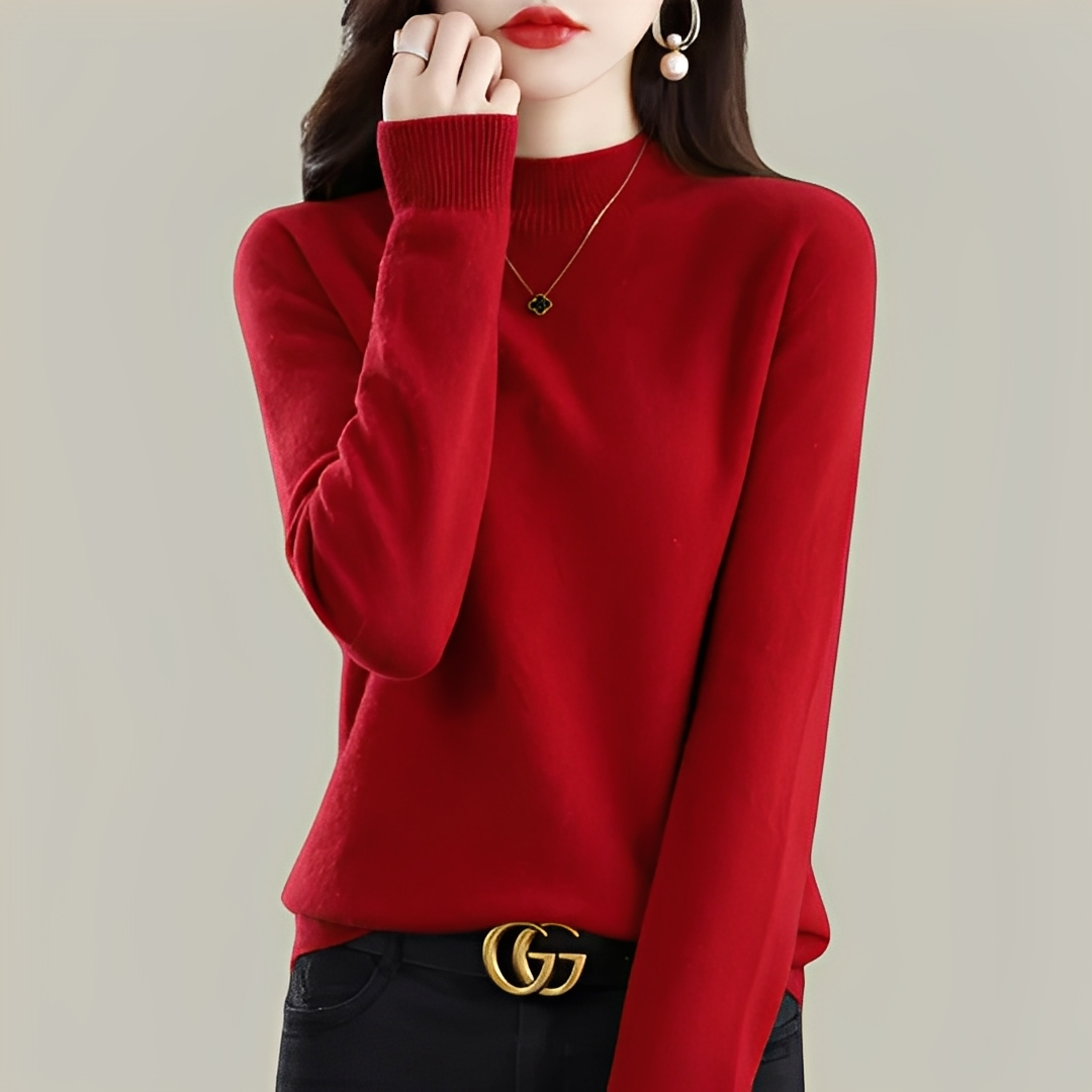 Martine - Wool Slim Fit Sweater with High Collar for Women