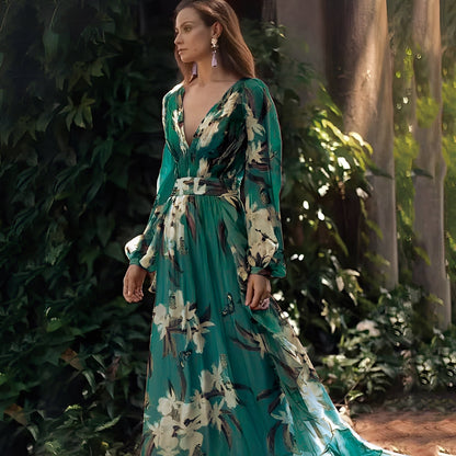 Karine - Stylish long dress with V-neck for women