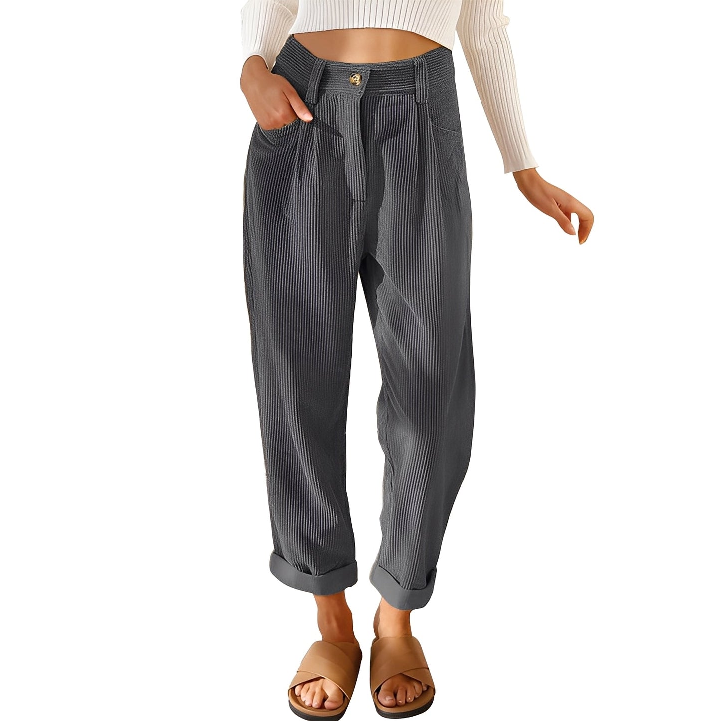 Hannah - Comfortable women's corduroy pants with high waist