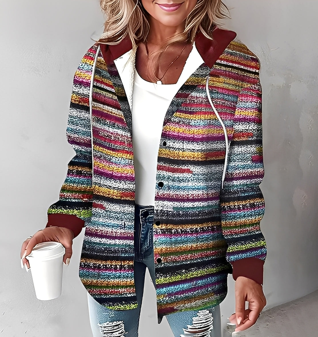 Éliette - Women's winter jacket with hood and check pattern