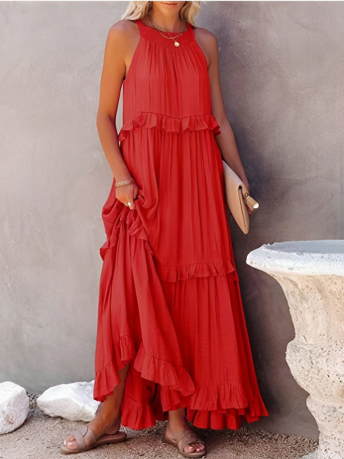 Zanna - Stilvolles ärmelloses Damen-Faltenkleid