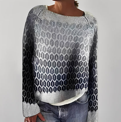 Flavienne - Simple women's winter sweater with round neckline